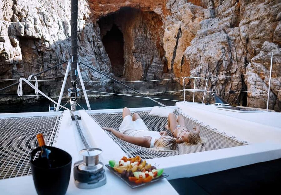 Agios Nikolaos All-inclusive Catamaran Cruise & Water Toys - Spinalonga photo stop: getting the best views without a big day hike