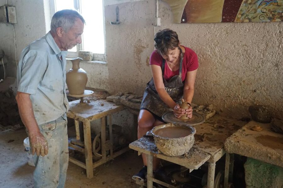 Crete: Full-Day Cretan Wines, Olive Oil, Raki and Food Tour - Thrapsano pottery workshop: wheel throwing and a craft-market walk
