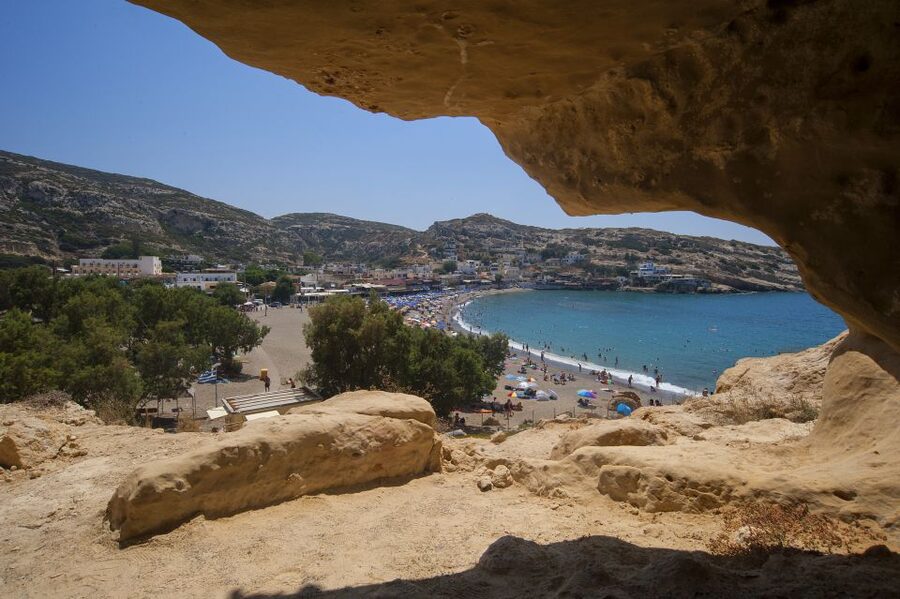 Crete: Matala Beach and Hippie caves, Red beach - Matala Beach: swim time plus cliff caves