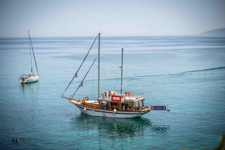 Hersonisos: Boat Cruise with Swim Stops and Lunch - The Crew Vibe: Captain Panos, George, and Leftheris