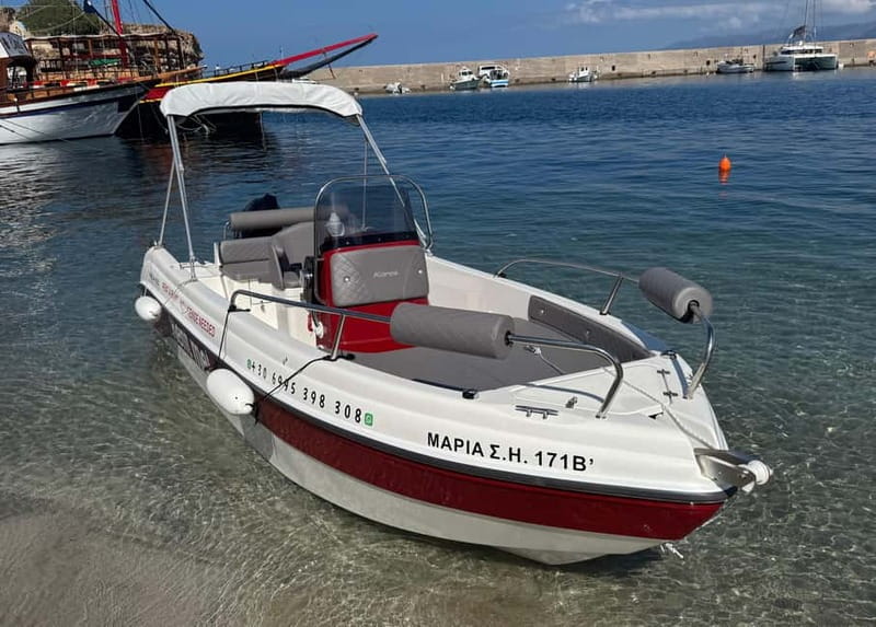 Hersonissos: Private Motorboat Rental - No License Required - Saint George Bay and the pirate cave stop