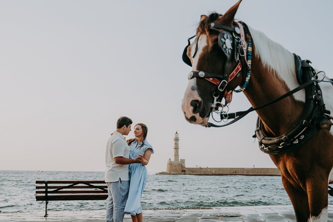 Private professional Vacation photoshoot in Chania - Old Venetian Harbor: the backdrop that does the heavy lifting